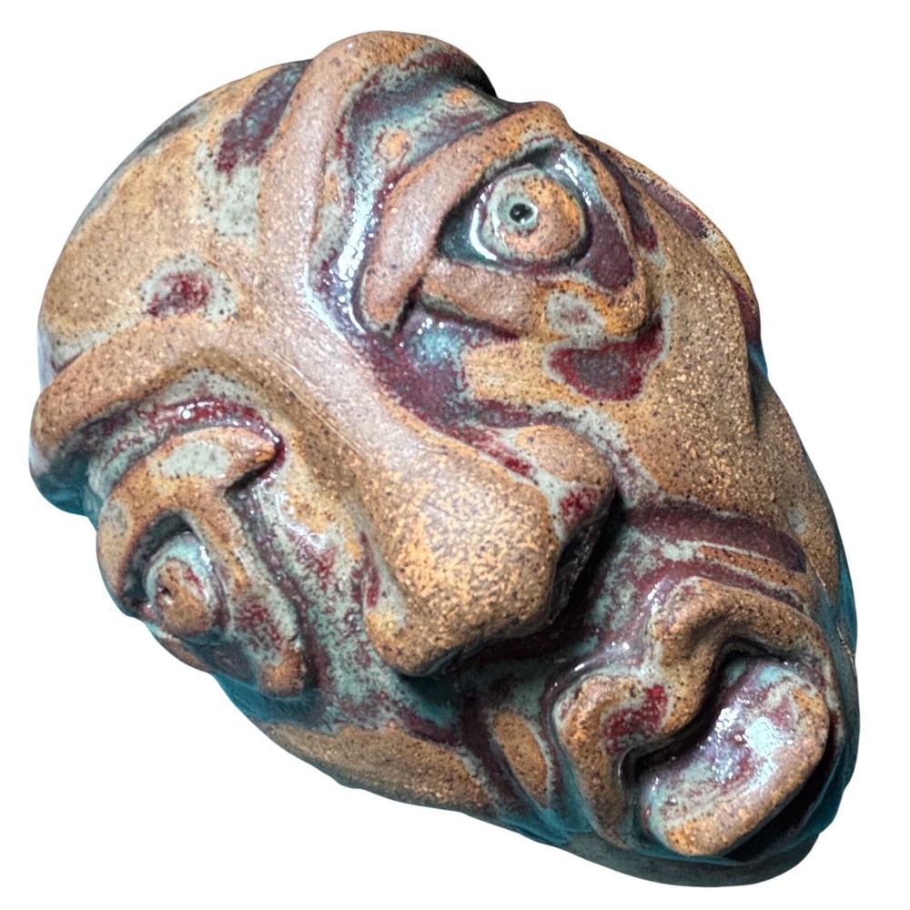 VTG Studio Pottery Ceramic Head Sculpture Glazed Stoneware Art Bust Mask Oddity